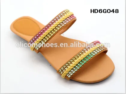 New Style diamond black & white women PU shoes ,lady slide flat straps flipflops