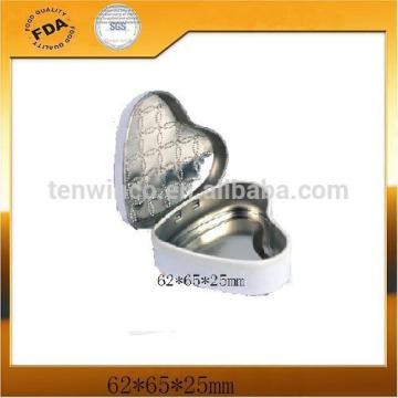 Silver Heart-shaped chocolate tin box/Hinged Tin Box silver plain metal box