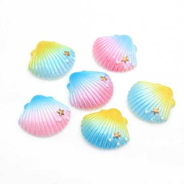 Kawaii Colorful Gradient Sea Shell Shaped Resin Cabochon For Handmade Craft Decorative Beads Charms Phone Shell Ornaments