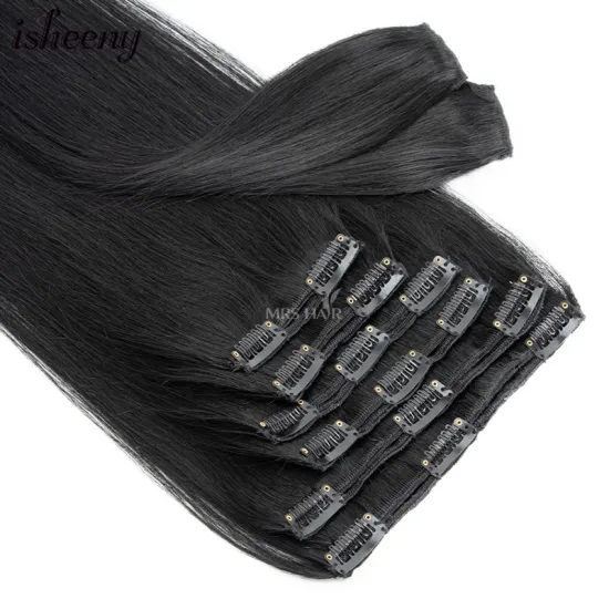 Wholesale 100% Natural Human Hair Remy Clip On Extension Full Head Blonde Color 8pcs/set Straight Clip Ins Hair Extensions