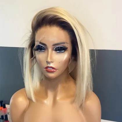 factory wholesale blonde human hair bob wig brown roots, light brown at root ombre human hair curly wigs