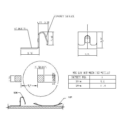 Contatos da bateria 126 conector