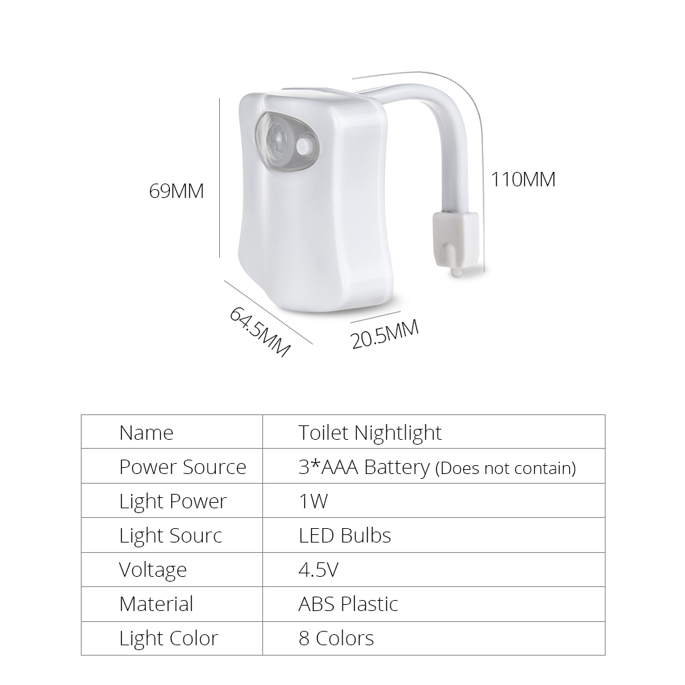 Motion Sensor Toilet Night Light AAA Battery Powered 8 Colors Toilet Bowl Backlight Body Motion Activated WC Light for Bathroom