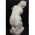 Graceful White Marble Female Statue in Kneeling Pose