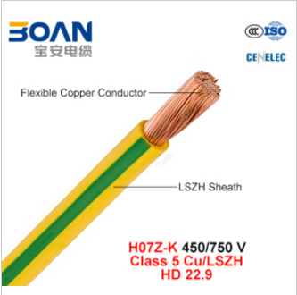 H07z-K, Electric Wire, 450/750 V, Cu/Lszh, Low Smoke Halogen Free Cable (HD 22.9)