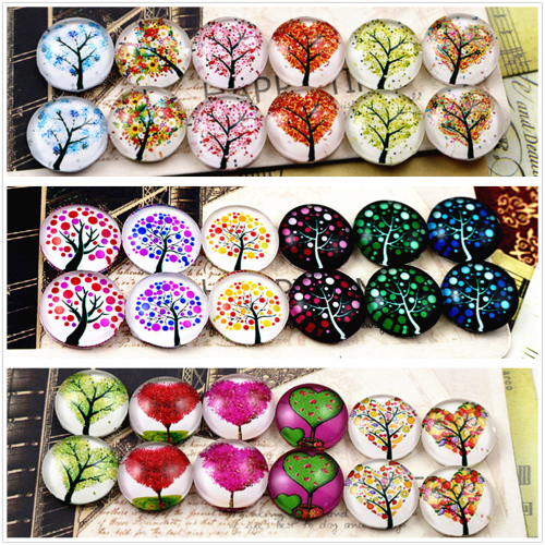 12pcs/lot (One Set) Three Style 12mm Fashion Tree Handmade Glass Cabochons Pattern Domed Jewelry Accessories Supplies