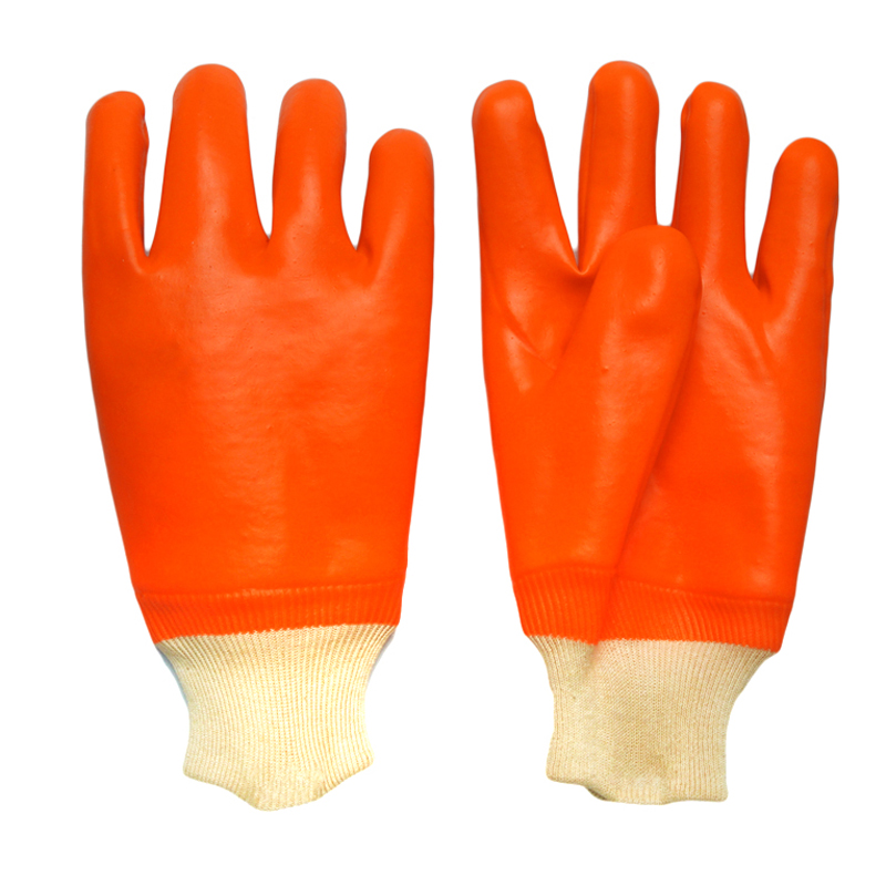 Fluorescent PVC dipped glove cold resistant white knit wrist