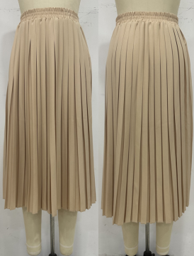 Leisure Versatile Leather Elastic Waist Pleated Skirt