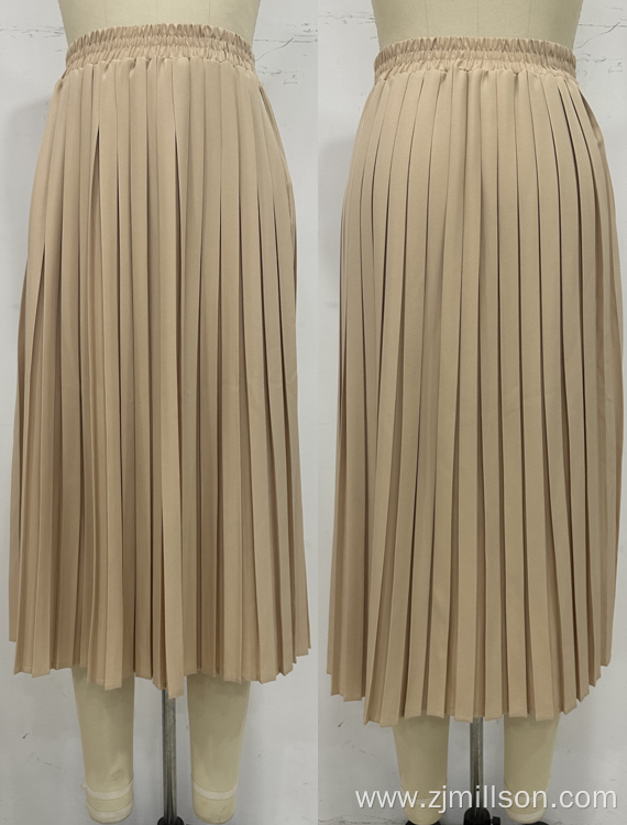 Leisure Versatile Leather Elastic Waist Pleated Skirt