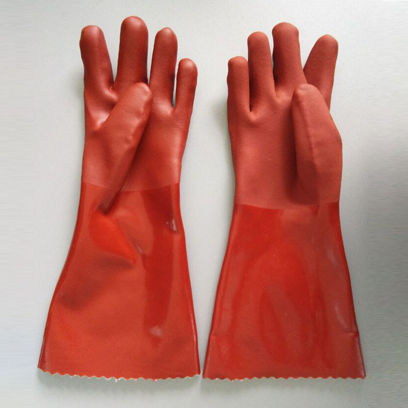 Brown rubber Sandy finish Cotton gloves 40cm