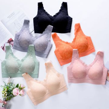 Seamless Wireless Lace Latex Push-Up Bra for Thin Comfortable Sleepwear