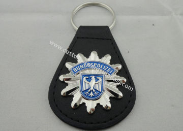 3d Bundespolizei Leather Keychain, Customized Keychains With Zinc Alloy Enamel Emblem