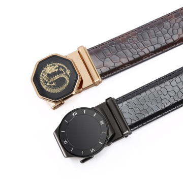 ZD266 Luxury Father's Day Gift: Custom Ratchet Automatic Buckle Belt in Genuine Leather for Men