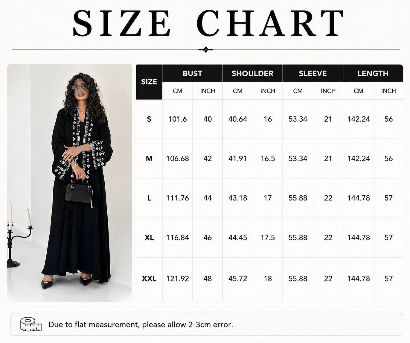Black Embroidered Abaya Two Piece Set Front View