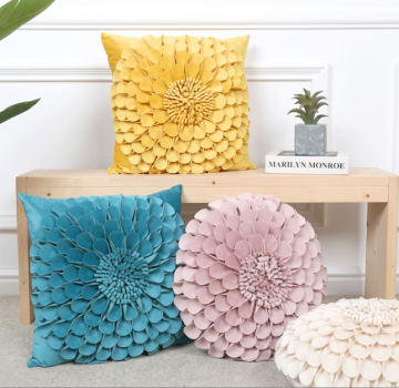 Fashion Design 3D Flower Hand-Made Polyester Cushion