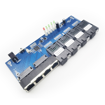 100m Fiber Optic Media Converter dengan 4 port gentian optik dan 4 port RJ45
