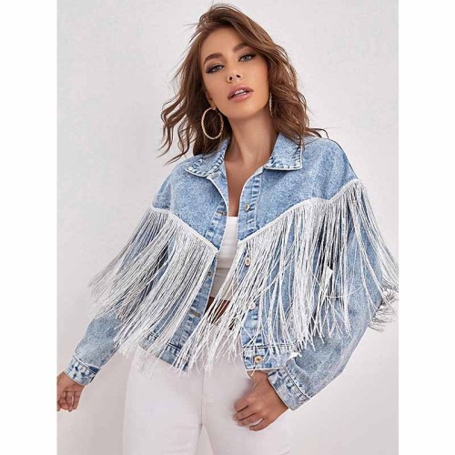 Fashionable new lapel long-sleeved fringed coat