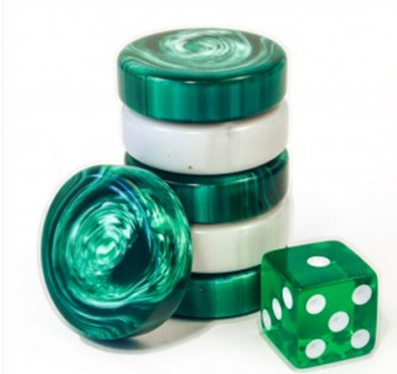 pearl colored marbleized backgammon checkers