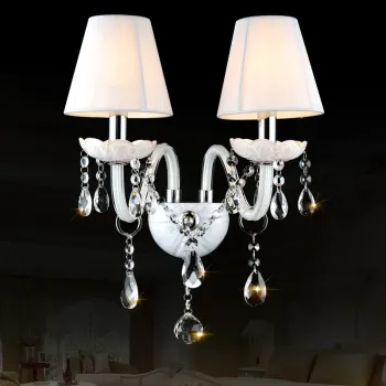 K9 Top White Crystal Wall Lamp with LED E14 Bulbs - Double Head Option with/without Fabric Shade