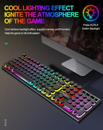 T-Wolf Film Keyboard T80 Wired USB RGB Glowing Gaming Keyboard
