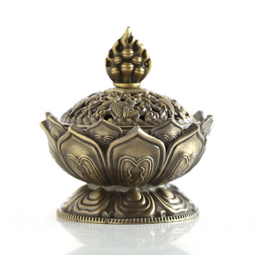 Incense Burner Chinese Alloy Buddha Lotus FlowerCenser Incense Holder Aromatherapy Furnace Home Decoration