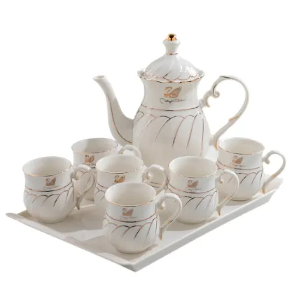 China Supplier White Gold Rim Royal Porcelain Coffee Tea Set for Wedding