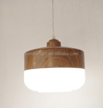 Vintage Wood Pendant Lamp with Frosted White Milk Glass
