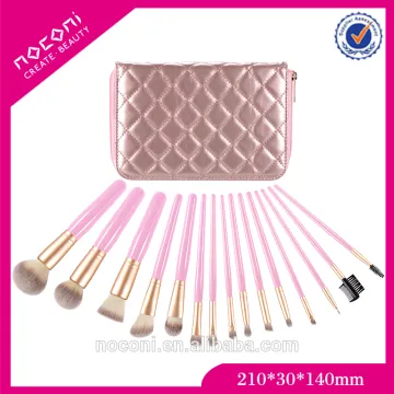 Free Sample Guangzhou Factory Cheapest OEM Professional 15pcs Pink Cosmetic brush set With Pink PU Pouch