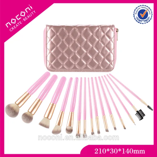 Free Sample Guangzhou Factory Cheapest OEM Professional 15pcs Pink Cosmetic brush set With Pink PU Pouch