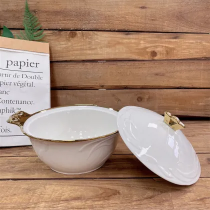 Nordic Porcelain Gold Rim Soup Pot - Ceramics Soup Warmer