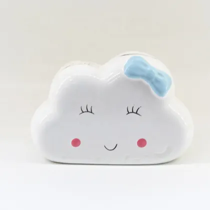 Cloud Shape Hand-Painted Ceramic Piggy Bank for Baby Girls
