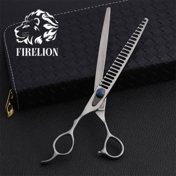 FIRELION SUS440C Steel 8.0 Inch Left-handed Pet Chunker Shears with Shark Teeth for Dog Grooming
