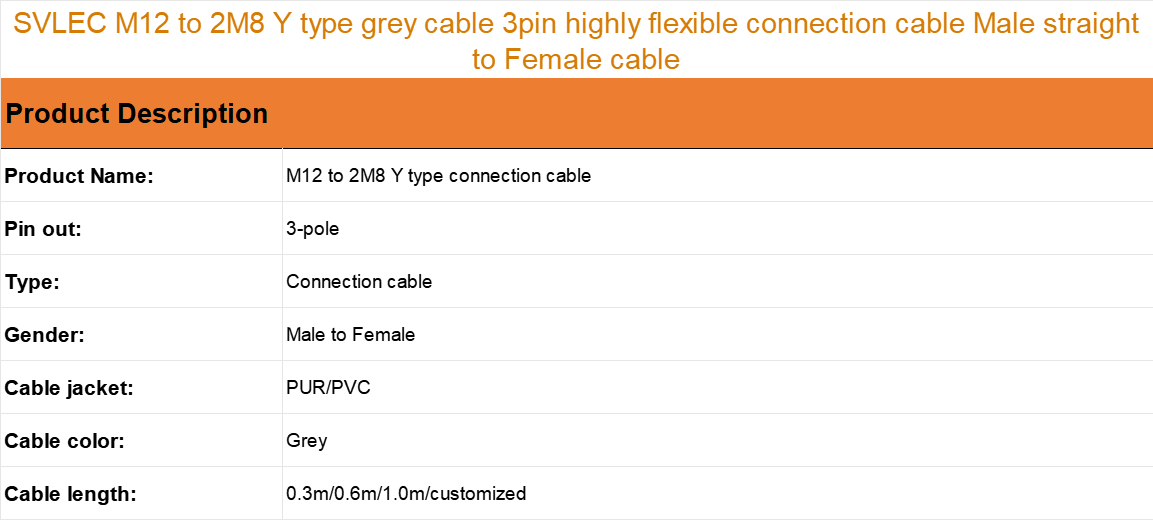 M12 to M8 Y type grey cable