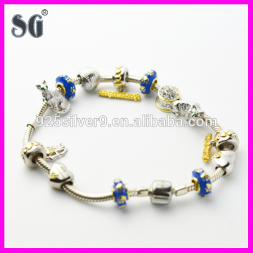 Customized Wholesale Animal Cat Enamel & Rhodium 925 Sterling Silver Charm Bracelets