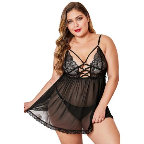 Babydoll con fasciatura incrociata + set di biancheria intima perizoma