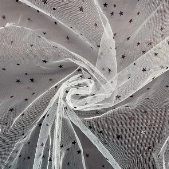 Black Foil Stars Printed Mesh Fabric for Dress