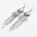 Exagéré longue Turquoise argent/or Vintage boucles d'oreilles