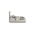 Cama de madera contemporánea con tapicería de microfibra gris