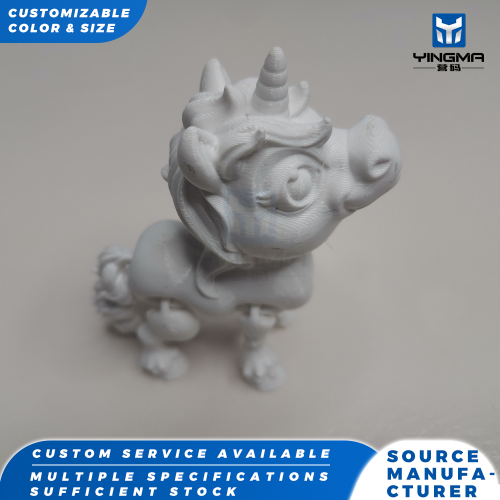 3D Baskılı Karikatür Unicorn Figürü Beyaz Model