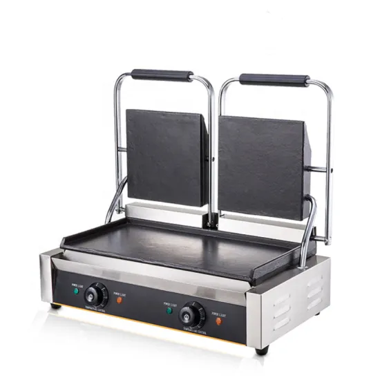 Professional Commercial Panini Grill: Electric Contact Grill with Grooved Double Plates for Sandwiches and Paninis