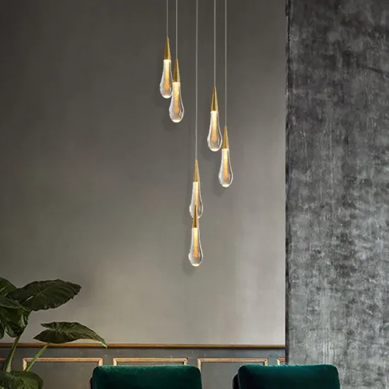 Modern Multi-Light LED Crystal Pendant Light for Staircase Chandelier