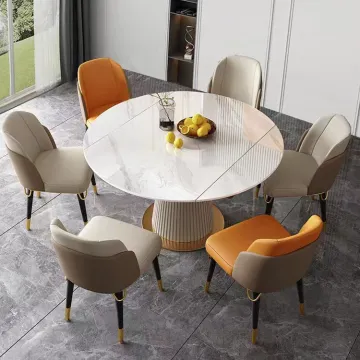 modern 6 seaters dining table with chairs rotating extendable dining table