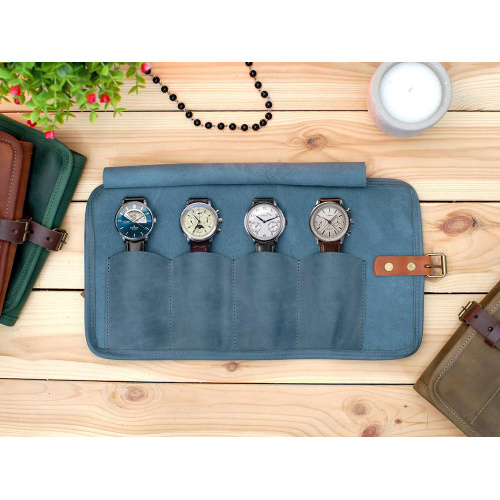 Handgefertigter Reisen tragbarer Leder Uhrenrollbeutelbeutel