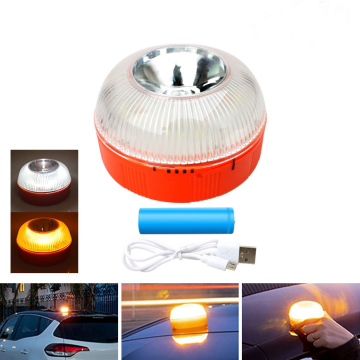V16 Car Warning Light: White/Yellow LED Emergency Traffic Light with Magnetic Charging