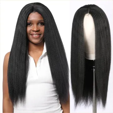 Synthetic Wigs Yaki Straight Hair Wig For Women Yaki Straight 18 inch Long Afro Hair  Side Part Wigs No Bangs Extensions