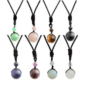 Natural Stone Ball Pendant Necklace Healing Crystal Necklace Pendant Rope Necklace Crystal Charm Jewelry