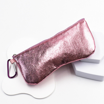 Pink PU Leather Soft Zipper Sunglasses Case with Metal Hook