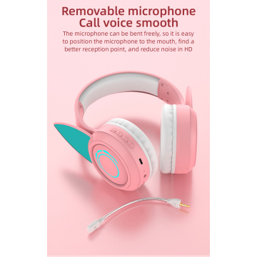 RGB ELF Headphone Wireless 5.0 Gaming Pink Headset with 7.1 Surround Sound Built-in Mic Customizable Lighting and Effect