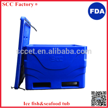 Transport ice fish tub Storing fish box made of PE and PU insulated fish bin