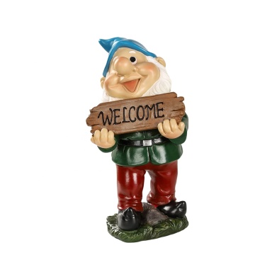 7.6 Inch Gnome Holding Welcome Sign Statue: A Resin Garden Sculpture with a Touch of Humor